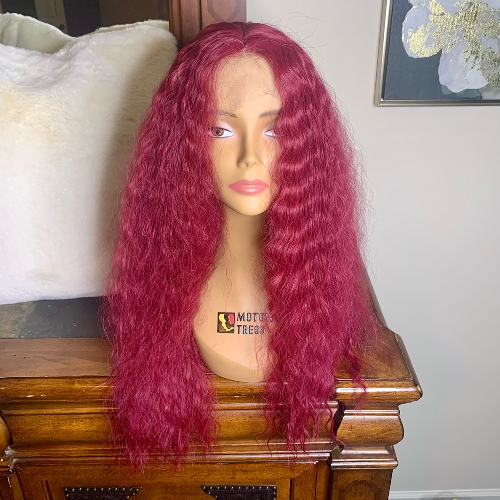 Vibrant Red Wavy Lace Front Synthetic Wig